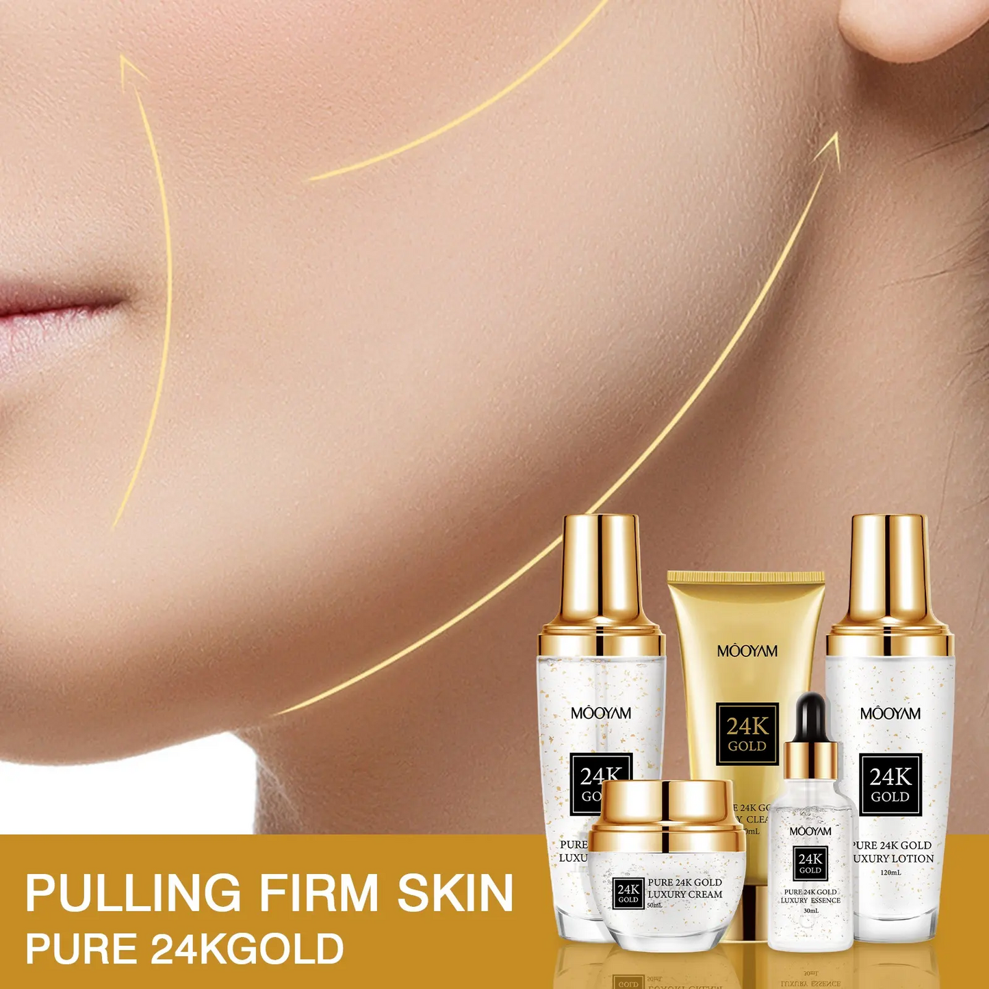 Women Facial Kit Face Moisturizing Gold Glowing Whitening Skin Care Set Custom Logo 24k Gold Anti-Aging Skin Care Gold Set 784