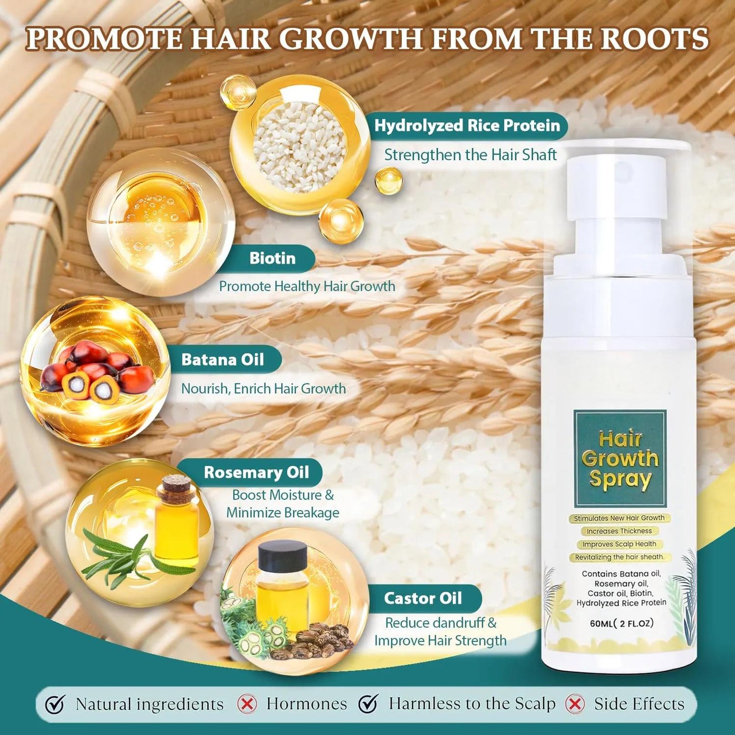 Private Label Hair Regrowth Thickening Hair Spray Natural Hair Growth Oil Spray with Batana Rosemary Biotin Caffeine 959