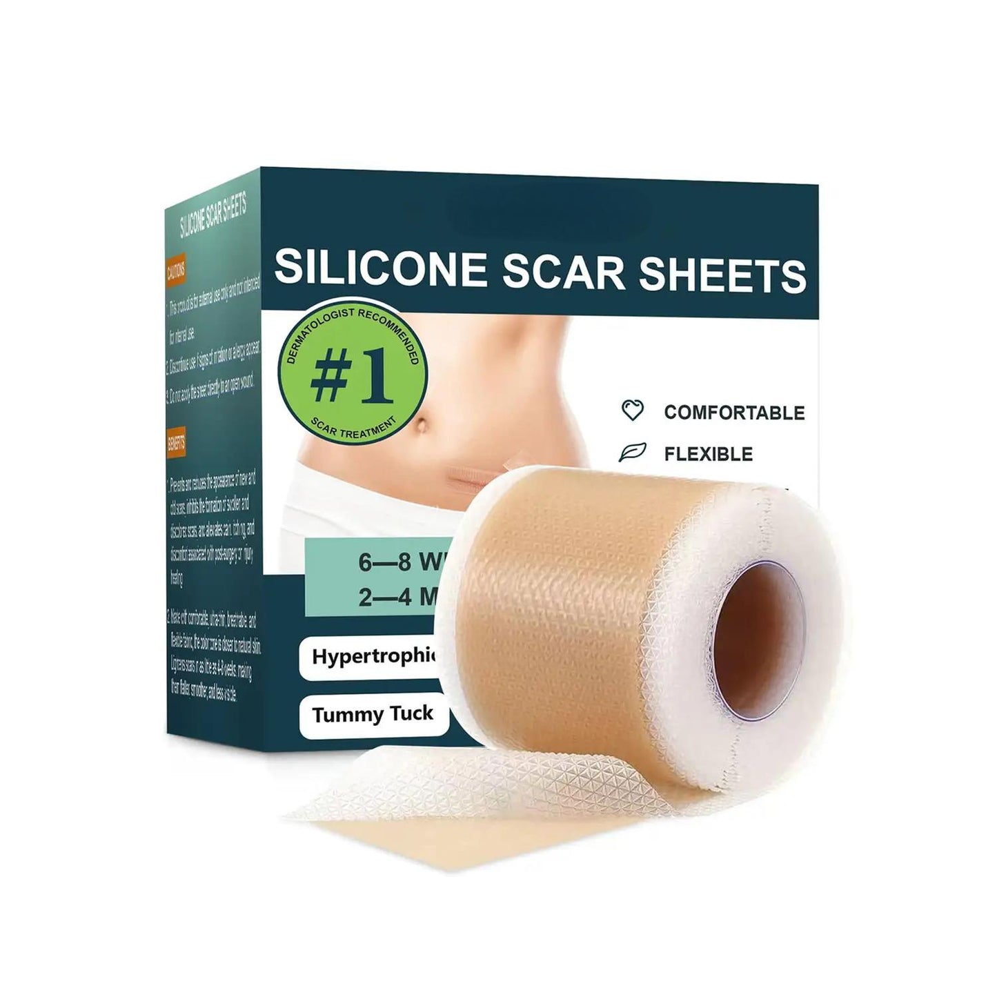 Private Label Scar Keloid Bump Removal Tape Silicone Scar Sheets For Surgical Scars (1.6"x 60" Roll-1.5M) 963
