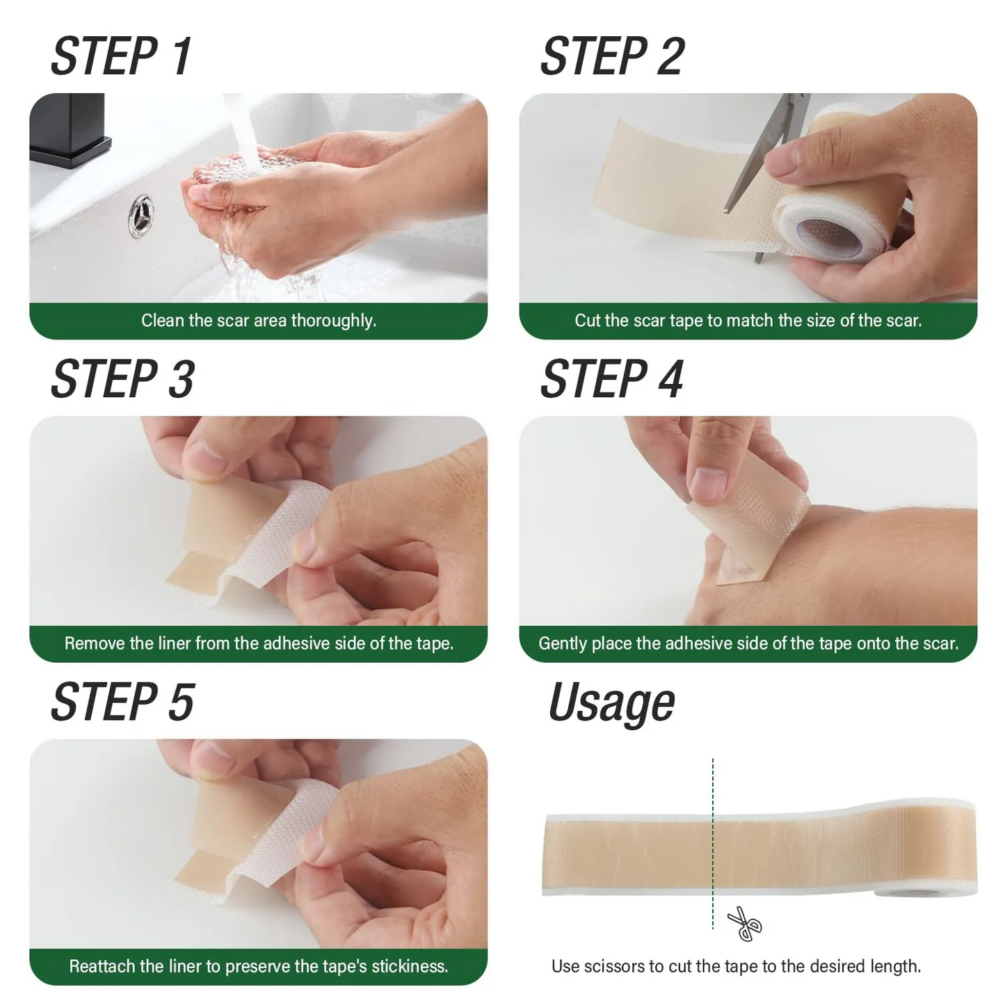 Private Label Scar Keloid Bump Removal Tape Silicone Scar Sheets For Surgical Scars (1.6"x 60" Roll-1.5M) 963