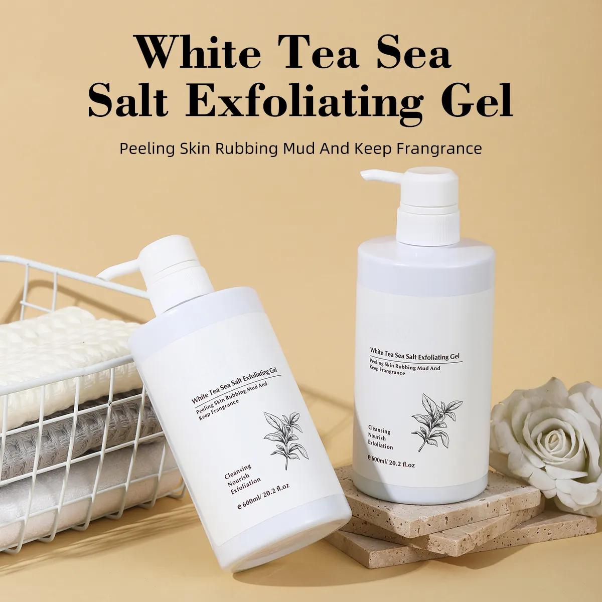 600ml White Tea Sea Salt Exfoliating Gel Face Body Scrub Peeling Cleansing Scrub Gel Dead Skin Removal Skin Care Peeling Gel 1027