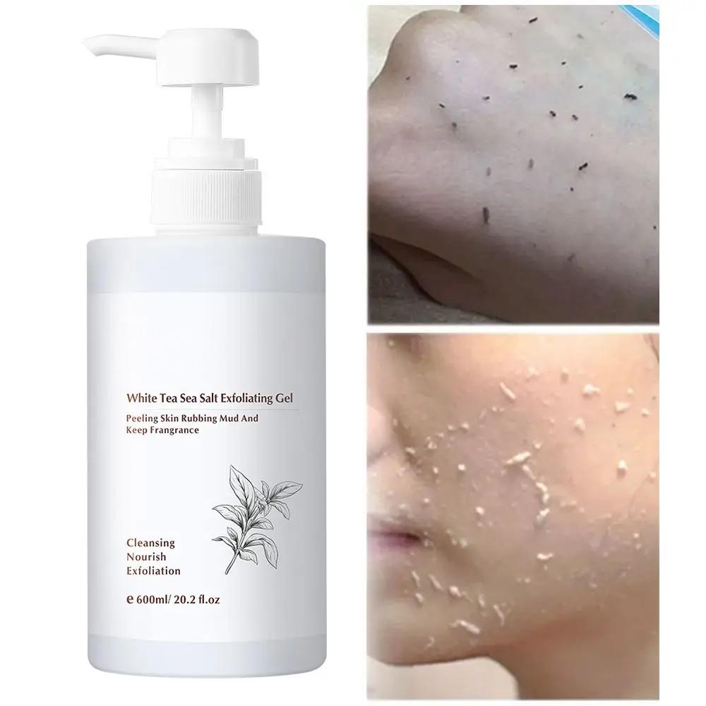 600ml White Tea Sea Salt Exfoliating Gel Face Body Scrub Peeling Cleansing Scrub Gel Dead Skin Removal Skin Care Peeling Gel 1027