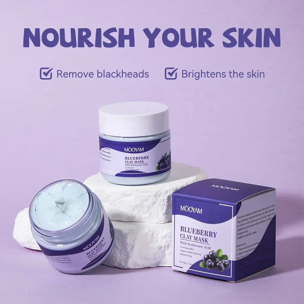 Private Label Blueberry Face Skin Care Mud Mask Improve Acne Purifying Blueberry Clay Mask 1033