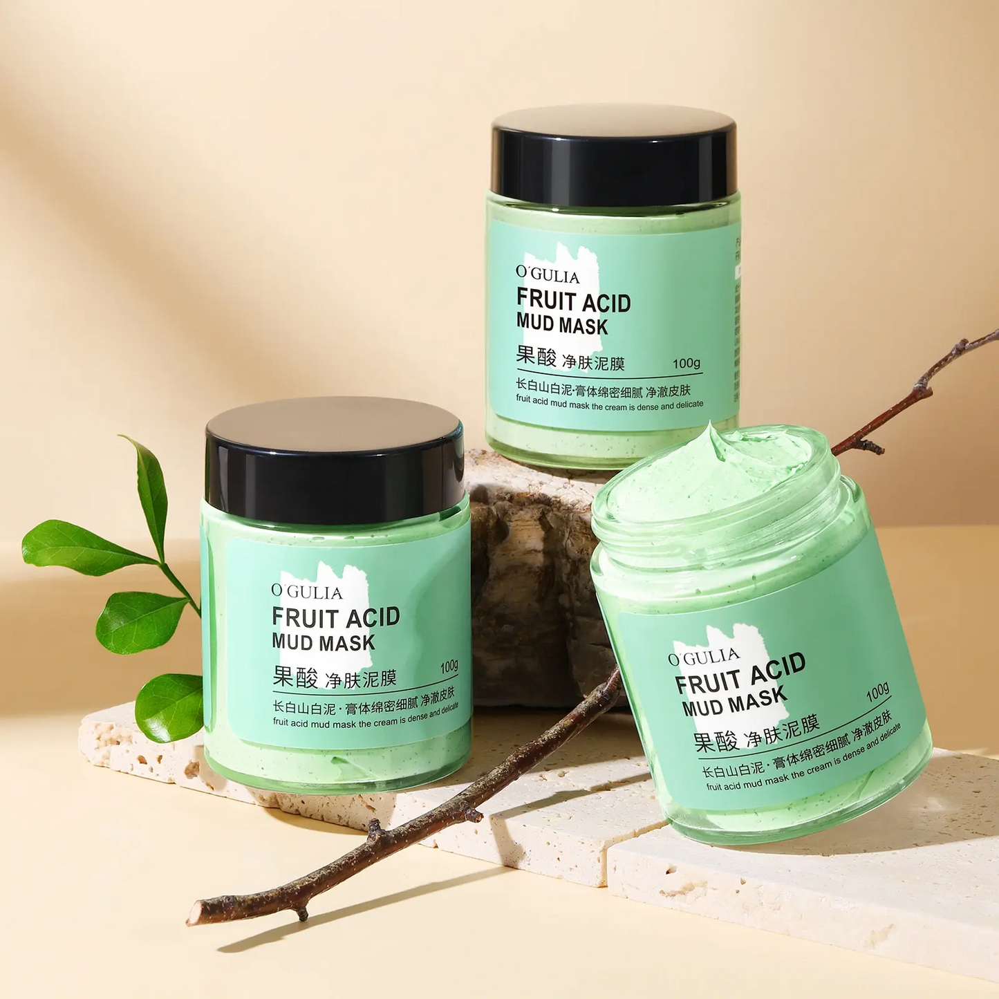 Private Label 100g Fruit Acid Cleansing Mud Mask Acne Blackhead Pore Purifying Treatment Facial Clay Mask 1040