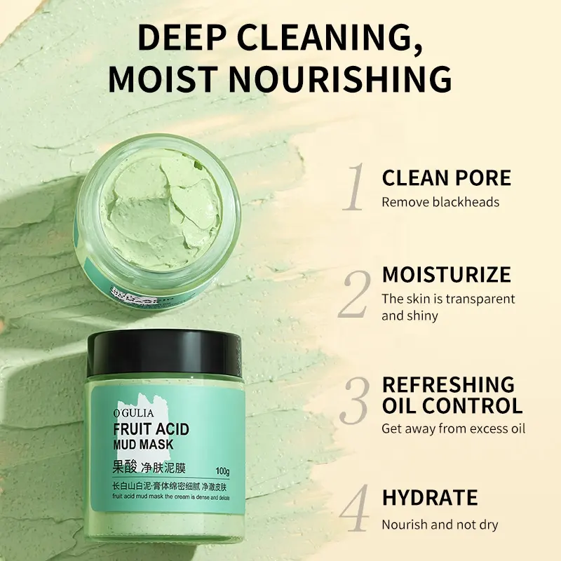 Private Label 100g Fruit Acid Cleansing Mud Mask Acne Blackhead Pore Purifying Treatment Facial Clay Mask 1040