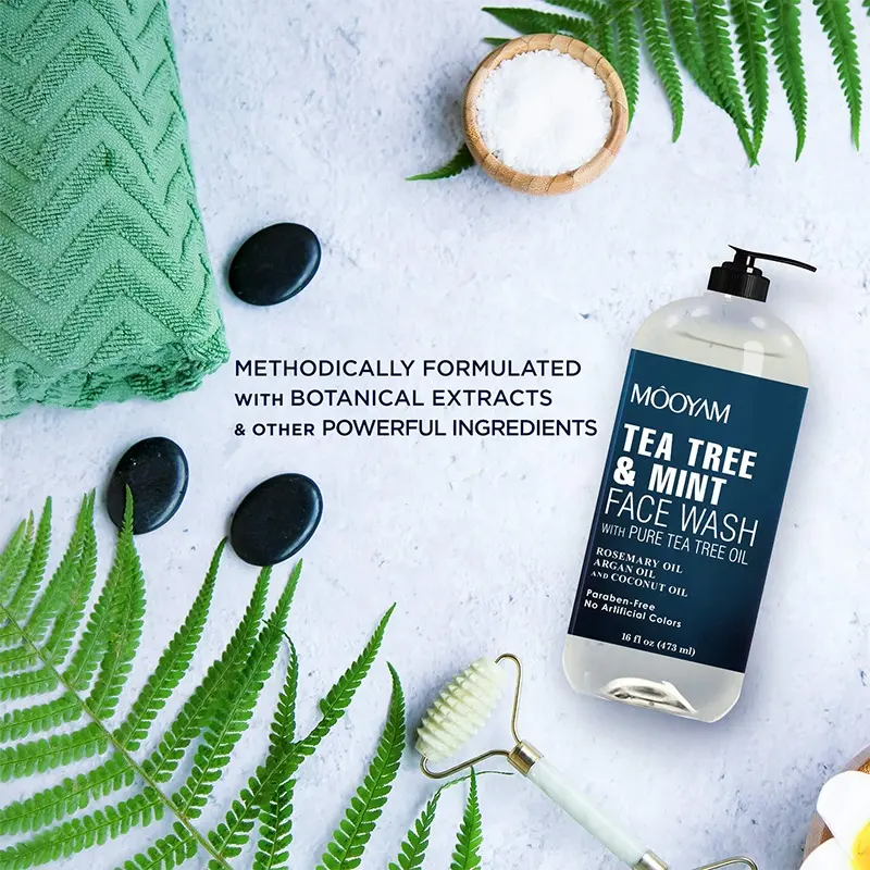 Pure Tea Tree Oil Face Wash Cleanser Acne Fighting Hydrating Liquid Face Soap Customized Own Logo Tea Tree Face Wash With Mint 1056