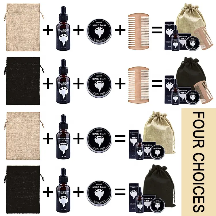 Private Label Organic Men Beard Care Products Set Beard Growth Oil Balm Comb Moisturizing Softening Beard Grooming Kit 1135