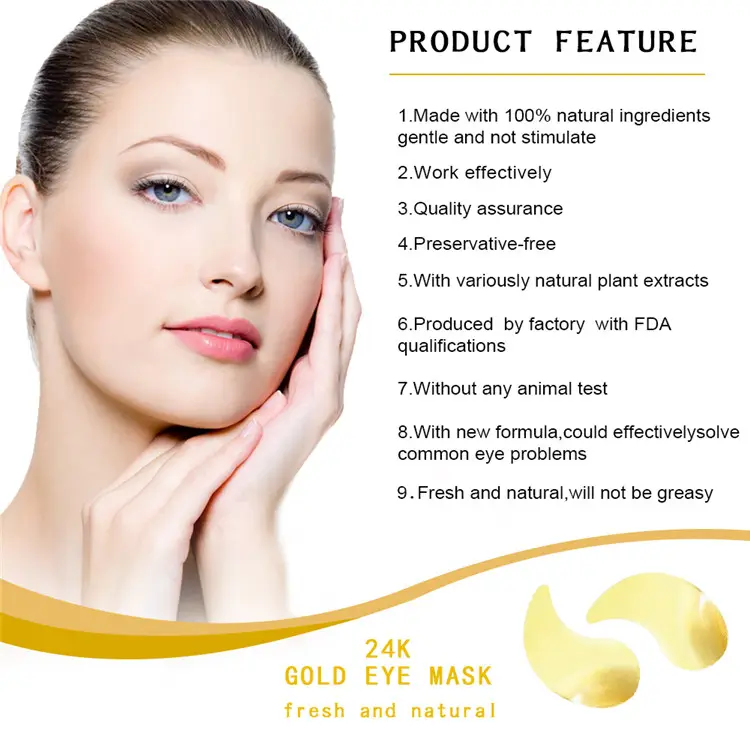 Custimized Private Label 60 Pcs 24K Gold Eye Patches, Eye Mask, Anti-aging Collagen Hyaluronic Acid 217