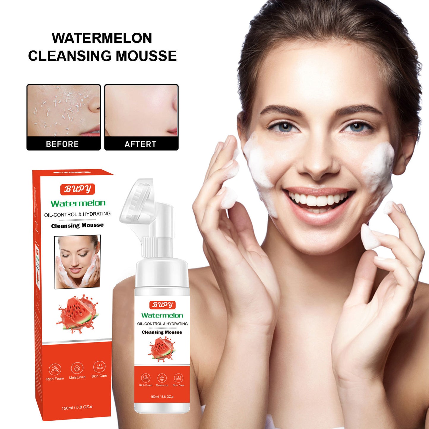 OEM & ODM Watermelon Cleansing Mousse, Soft Foam, Moisturizing, Cleansing and Makeup Removing Cleanser 329