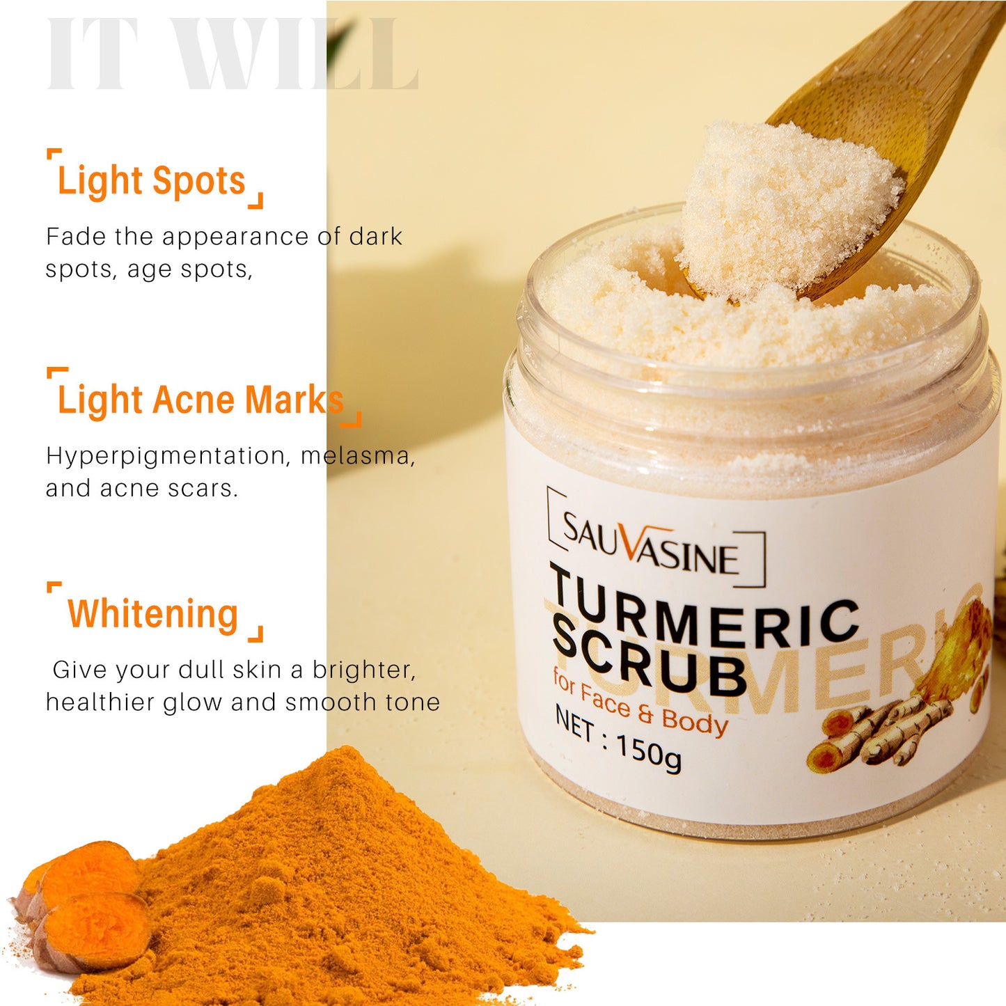 OEM Customized Turmeric Scrub, Deep Cleansing, Exfoliating, Brightening, Whitening Body Care Scrub 363