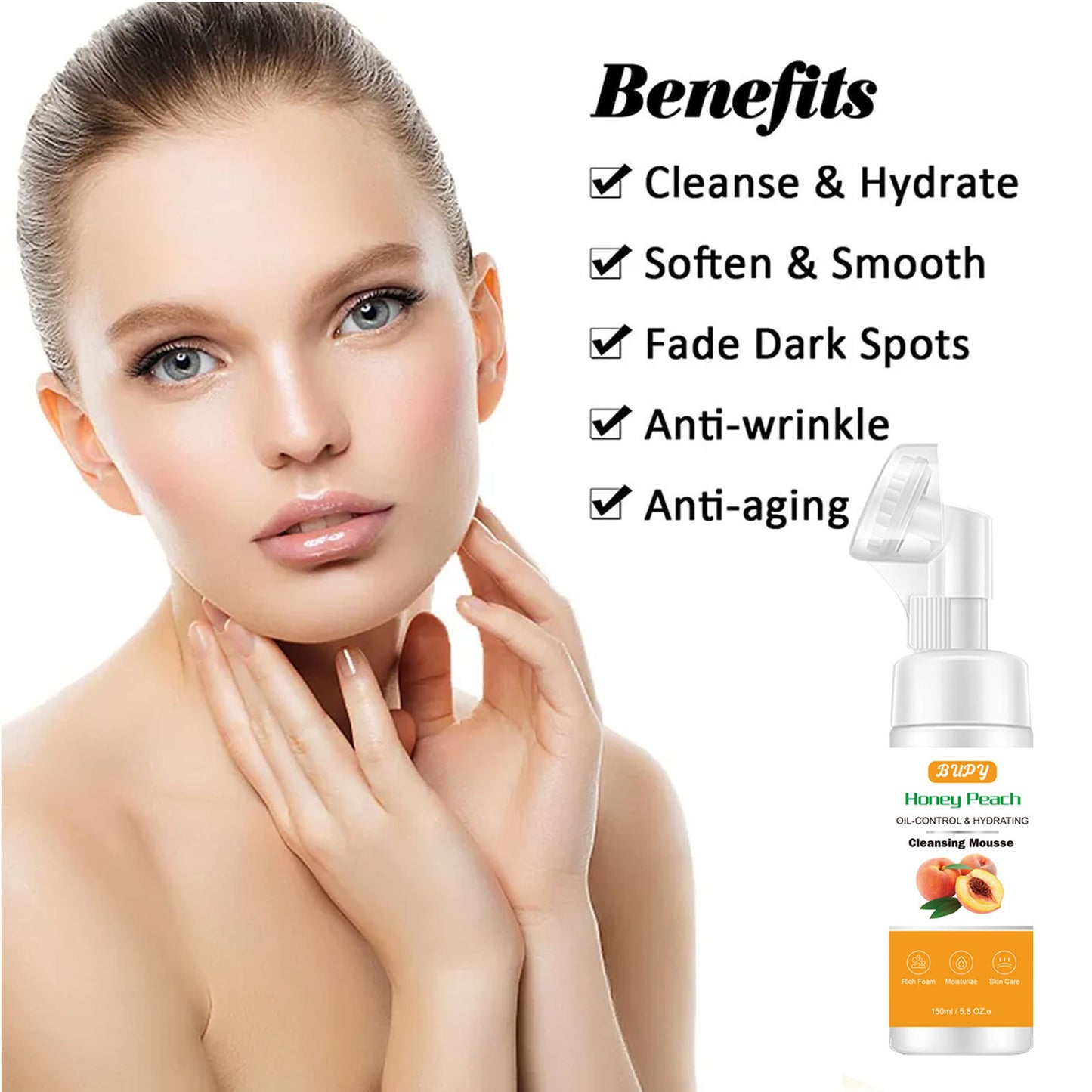 Wholesale Honey Peach Cleansing Mousse, Moisturizing, Gentle Oil Control, Facial Cleanser Manufacturer 327