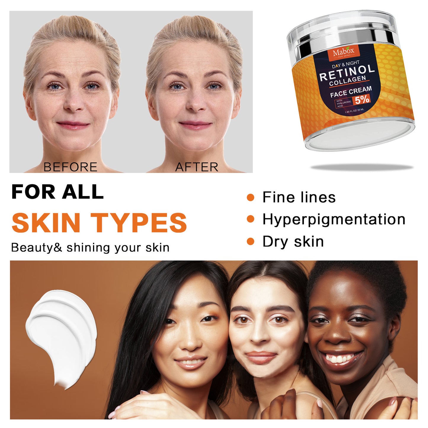 Wholesale Day and Night Retinol Firming Revitalizing Cream, Fine Lines, Hyperpigmentation for Dry Skin 303