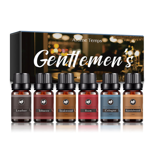 Customized Gentleman Leather, Tobacco, Teakwood, Rum, Cologne, Sandalwood, Private Label  Essential Oil Sets Gift Box 202