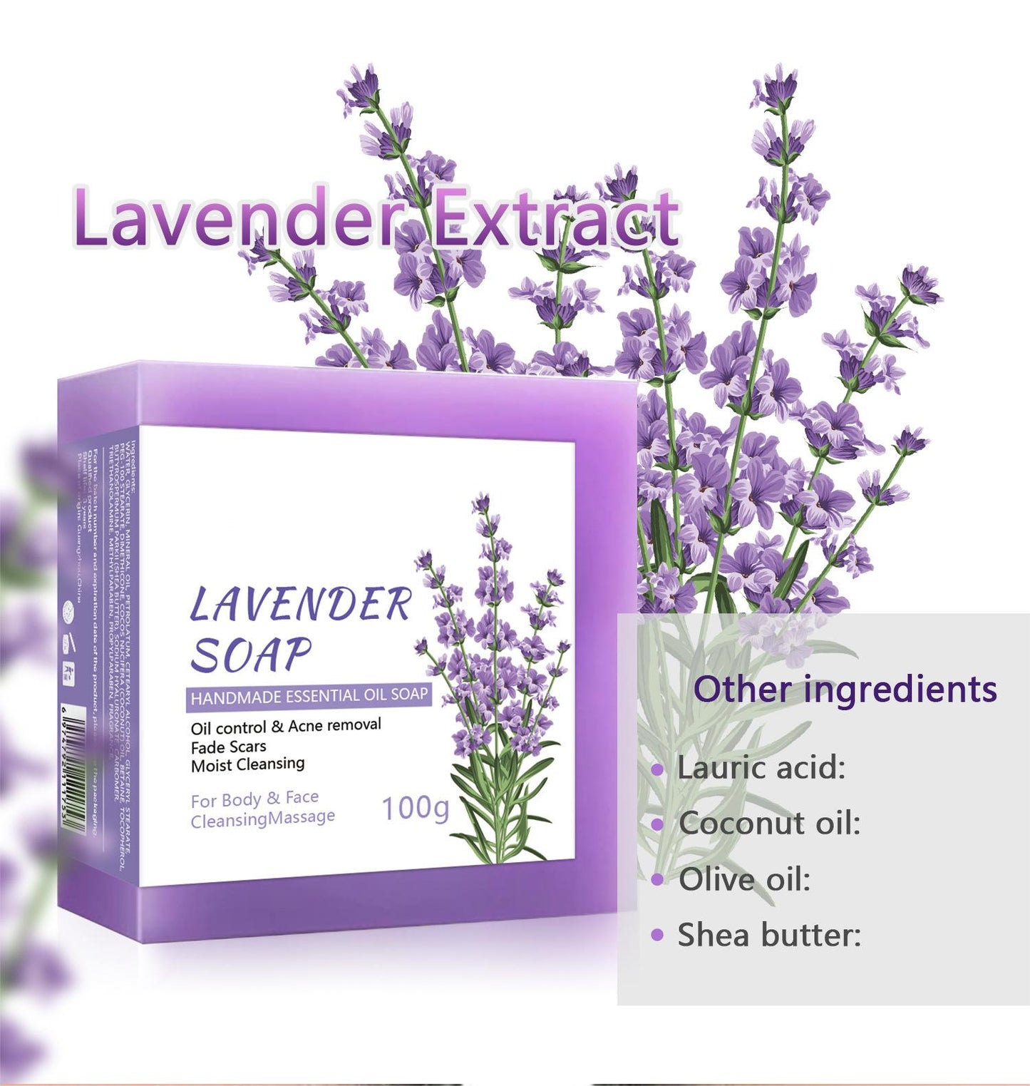 OEM & ODM Customized Lavender Soap, 100g Body Care Cleansing Soap for Acne Removal 420