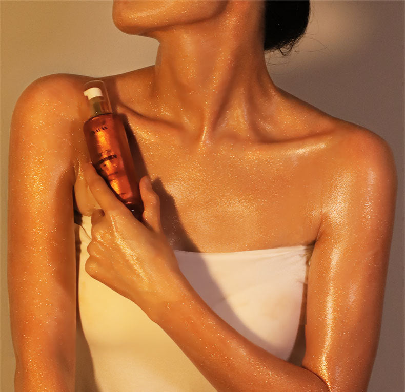 Wholesale Customized Bronze Gold Body Shimmer Oil, Face, Body Liquid Repair Highlighting Oil 153