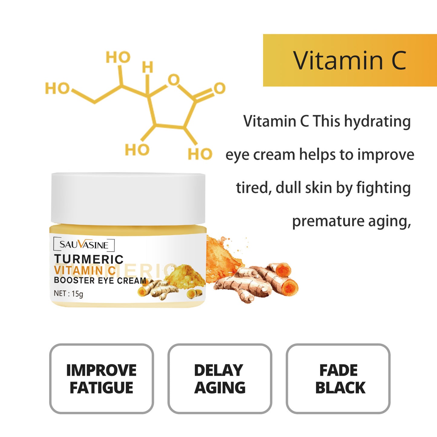 Wholesale Turmeric Vitamin C Eye Cream, VC Brightening Eye Cream, Moisturizing, Lightening Fine Lines and Reducing Black Eyecircles 368