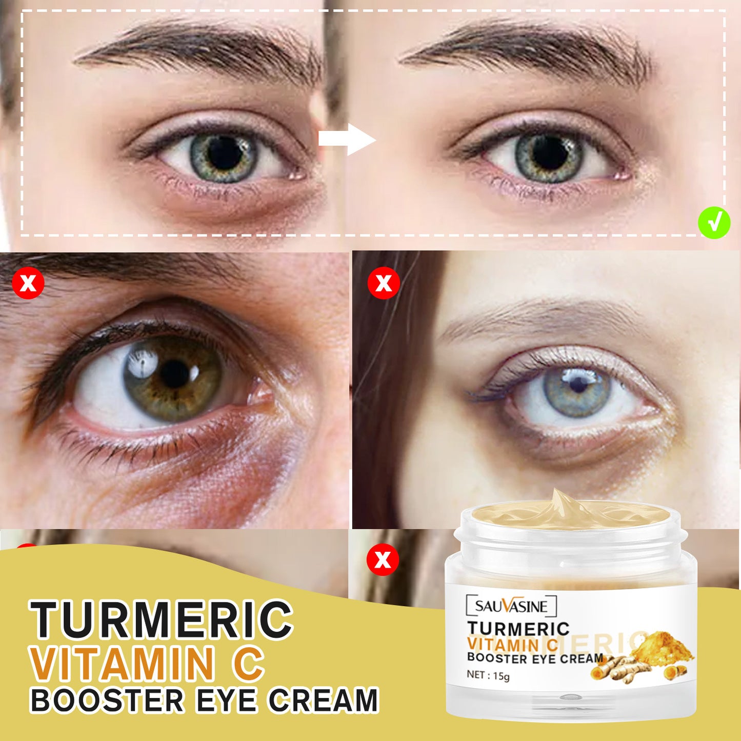 Wholesale Turmeric Vitamin C Eye Cream, VC Brightening Eye Cream, Moisturizing, Lightening Fine Lines and Reducing Black Eyecircles 368