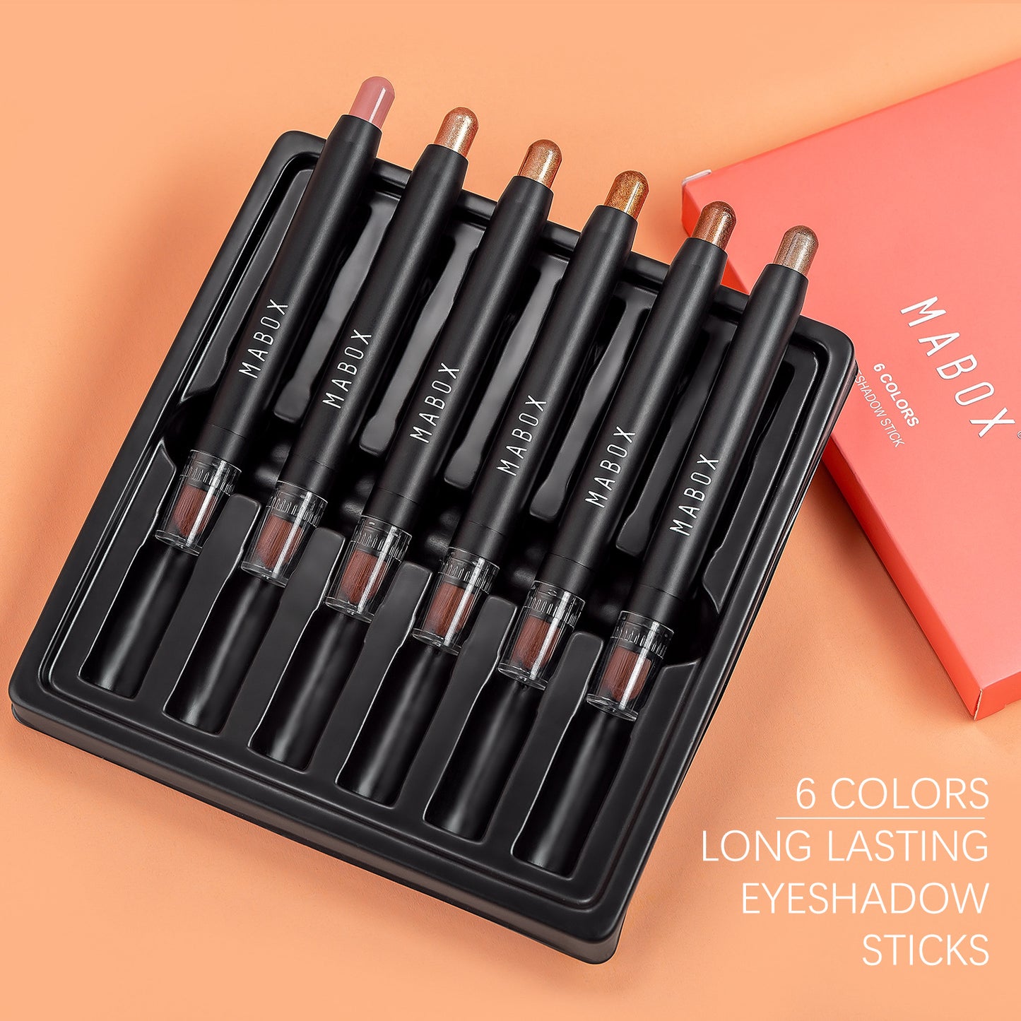 6 Piece Set Waterproof Eyeshadow Stick, Eye Makeup Color Pearl Pen, High-Gloss Rotating Eye Shadow Silkworm Pen with Brush head 278