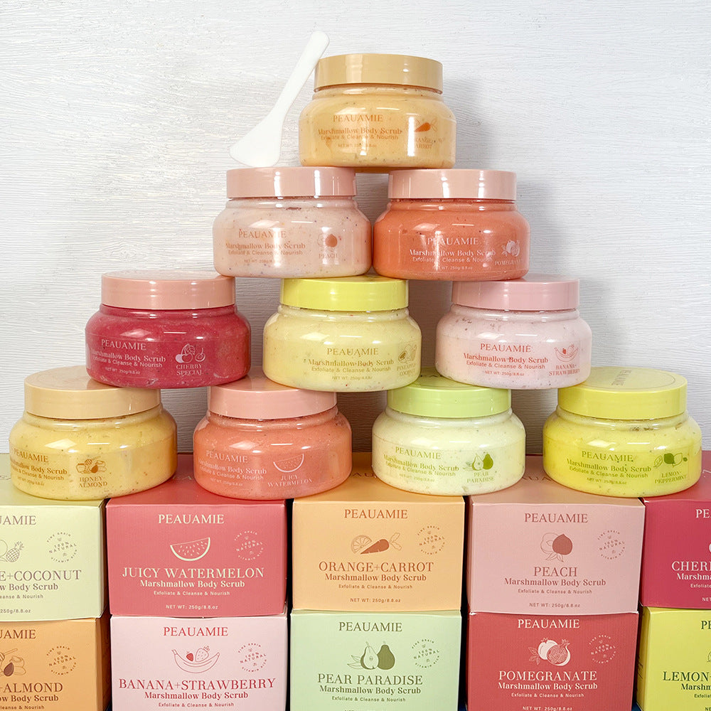 OEM Customized Orange Carrot Marshmallow Fruit Scrub, Softening Cuticles, Body Massage, Cleansing Bath Salt Scrub 120