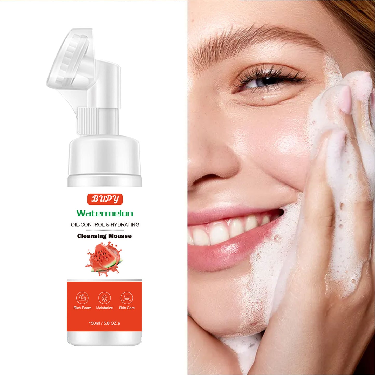 OEM & ODM Watermelon Cleansing Mousse, Soft Foam, Moisturizing, Cleansing and Makeup Removing Cleanser 329