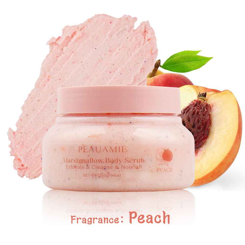 Wholesale Custom Peach Marshmallow Fruit Scrub, Softening Cuticles, Body Massage, Cleansing Bath Salt Scrub 125