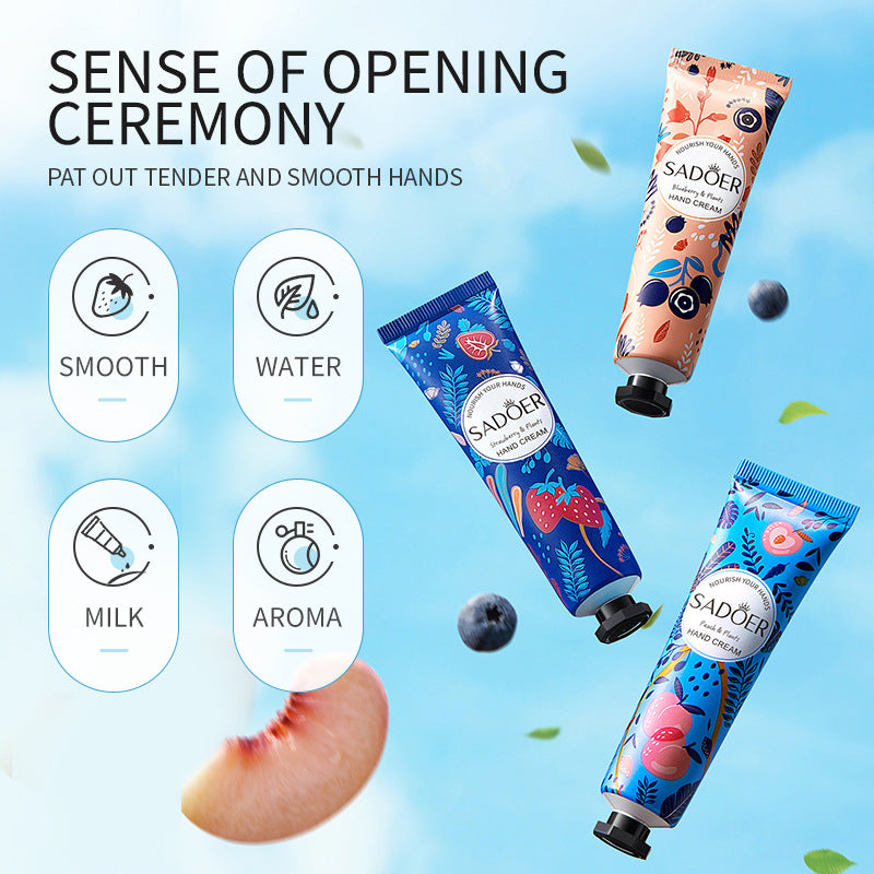 Wholesale Plant Fruit Hand Cream Set Gift Box, 30gx5 Pieces, Strawberry, Blueberry and Peach Hand Cream Customization 444