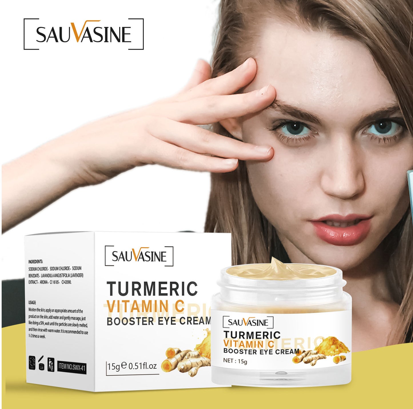 Wholesale Turmeric Vitamin C Eye Cream, VC Brightening Eye Cream, Moisturizing, Lightening Fine Lines and Reducing Black Eyecircles 368