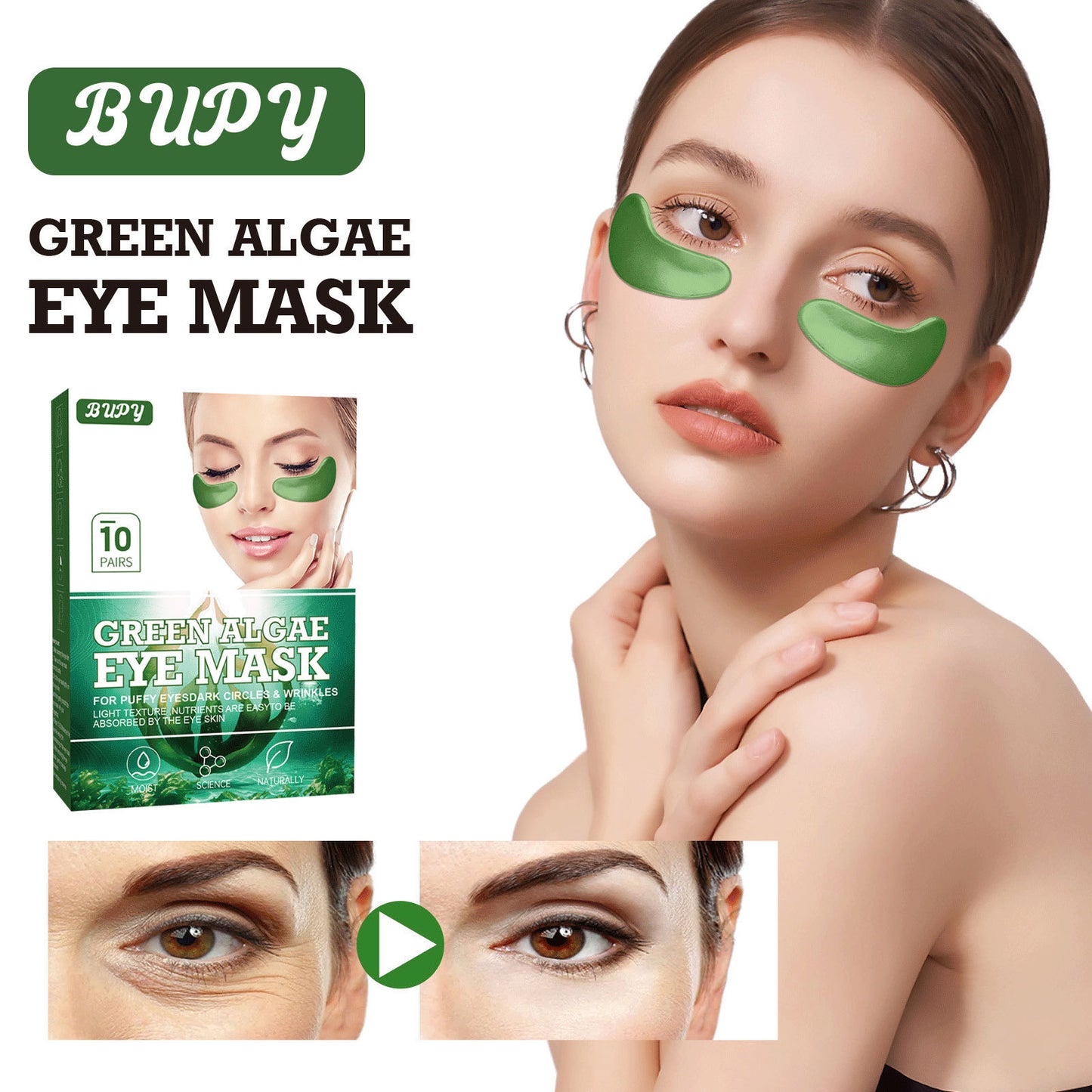 Wholesale 10 Pairs Green Algae Under Eye Patch, Moisturizing, Diluting Eye Lines, Removing Eye Bags and Dark Circles 316