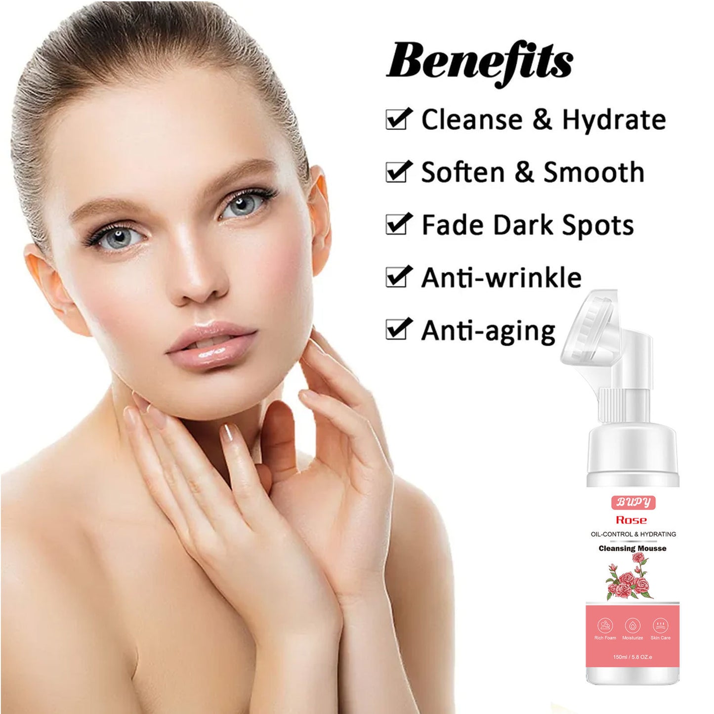OEM & ODM Wholesale Rose Cleansing Mousse, Refreshing Oil Control, Cleansing and Makeup Removal, Moisturizing Face Cleanser 324