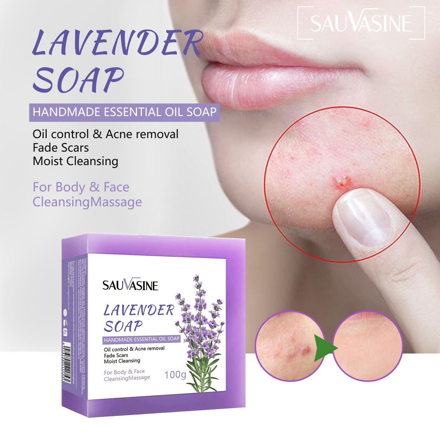 OEM & ODM Customized Lavender Soap, 100g Body Care Cleansing Soap for Acne Removal 420