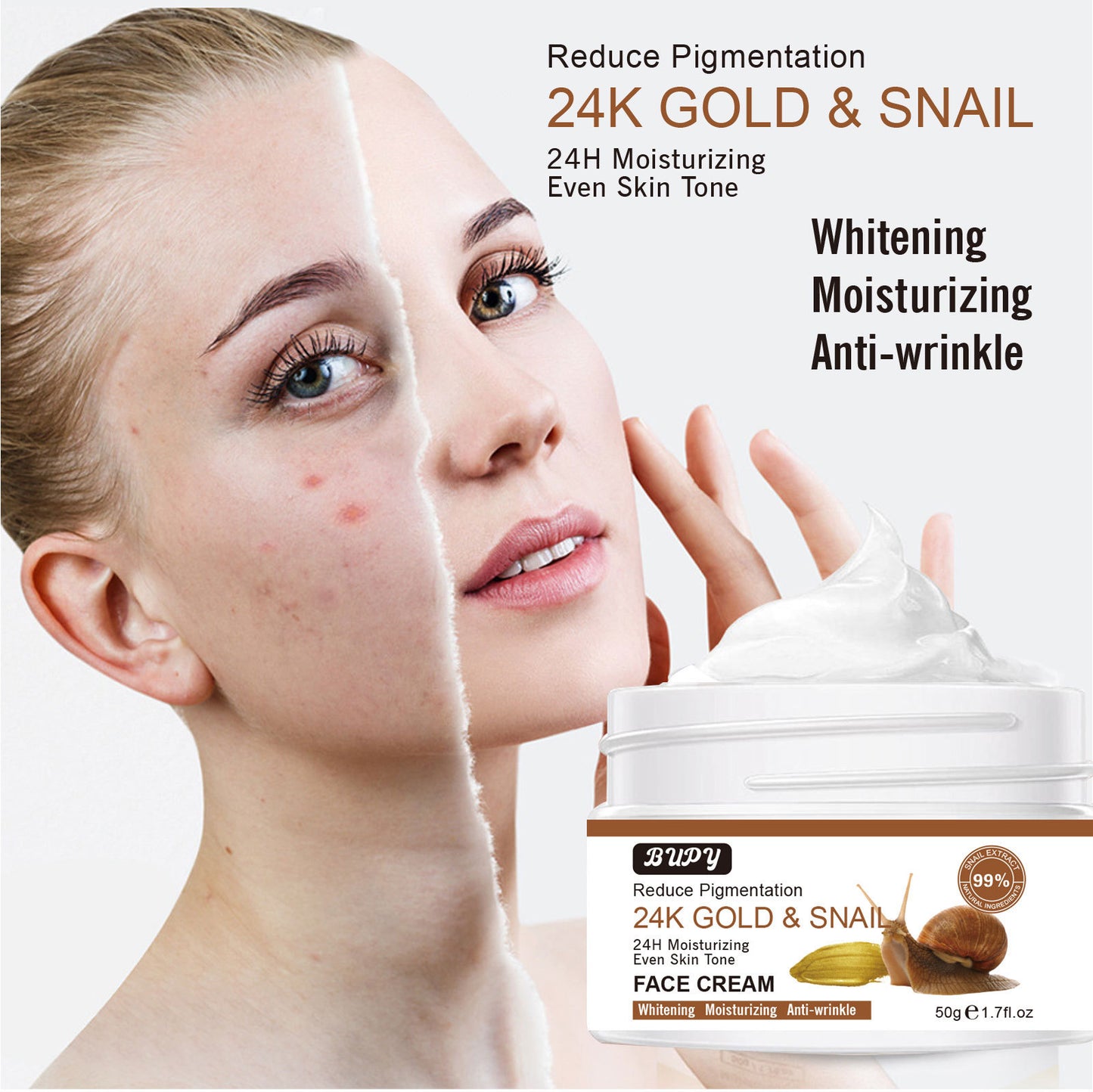 Wholesale Customized Golden Snail Face Cream, UV Resistant, Refreshing, Moisturizing Essence Cream Supplier 318