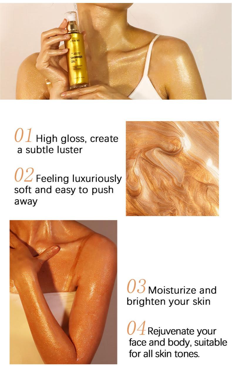 Wholesale Customized Luxury Gold Body Shimmer Oil, Face, Body Liquid Repair Highlighting Oil 152