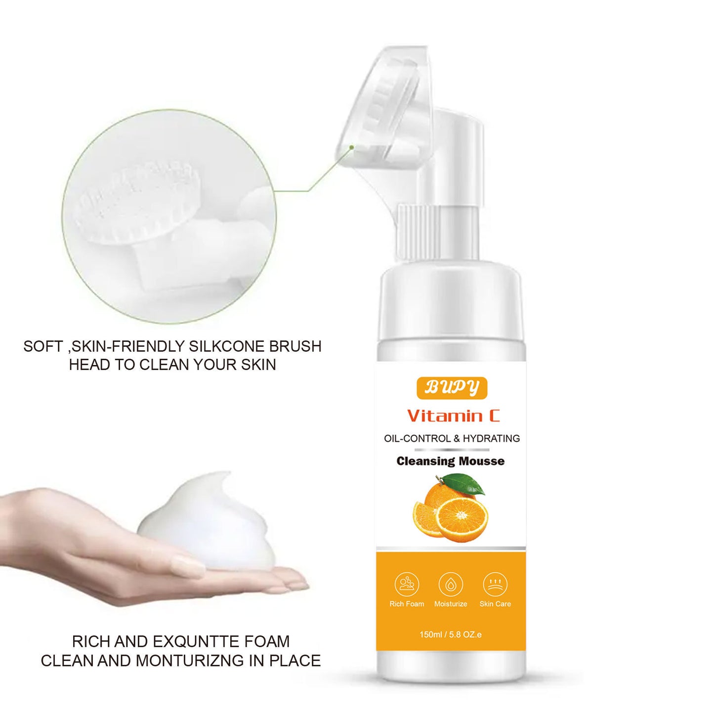 Customized Sweet Orange Vitamin C Facial Cleansing Mousse, Moisturizing, Cleansing and Makeup Removal 2-in-1, Amino Acid Facial Cleansing Mousse 328