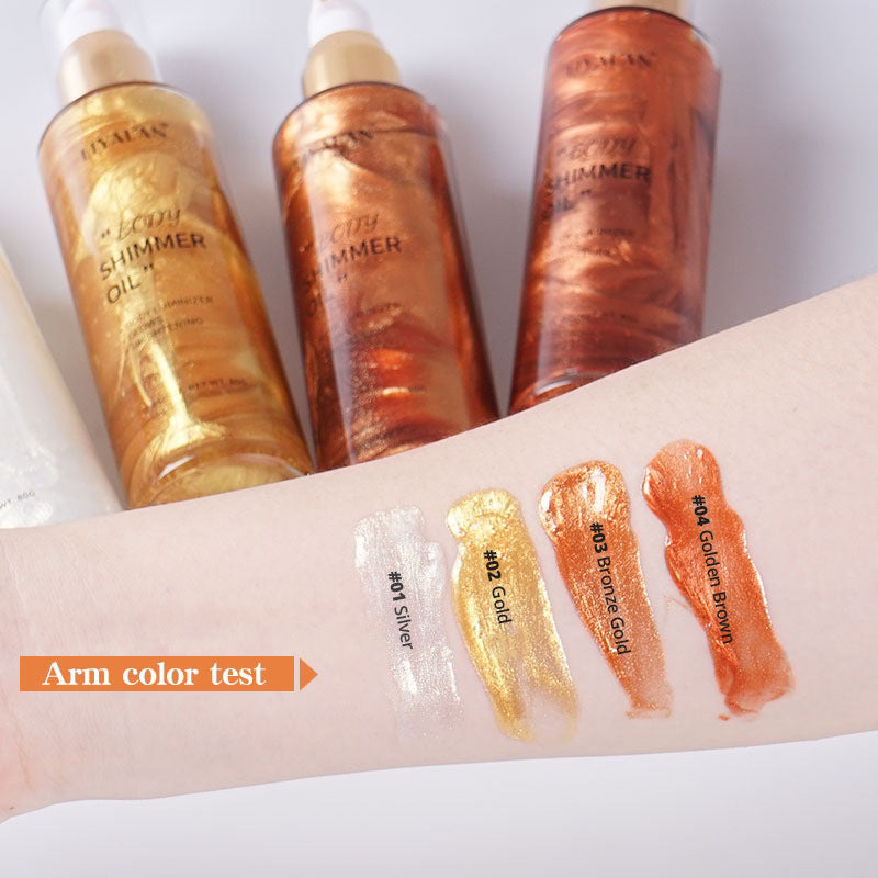 Wholesale Customized Bronze Gold Body Shimmer Oil, Face, Body Liquid Repair Highlighting Oil 153