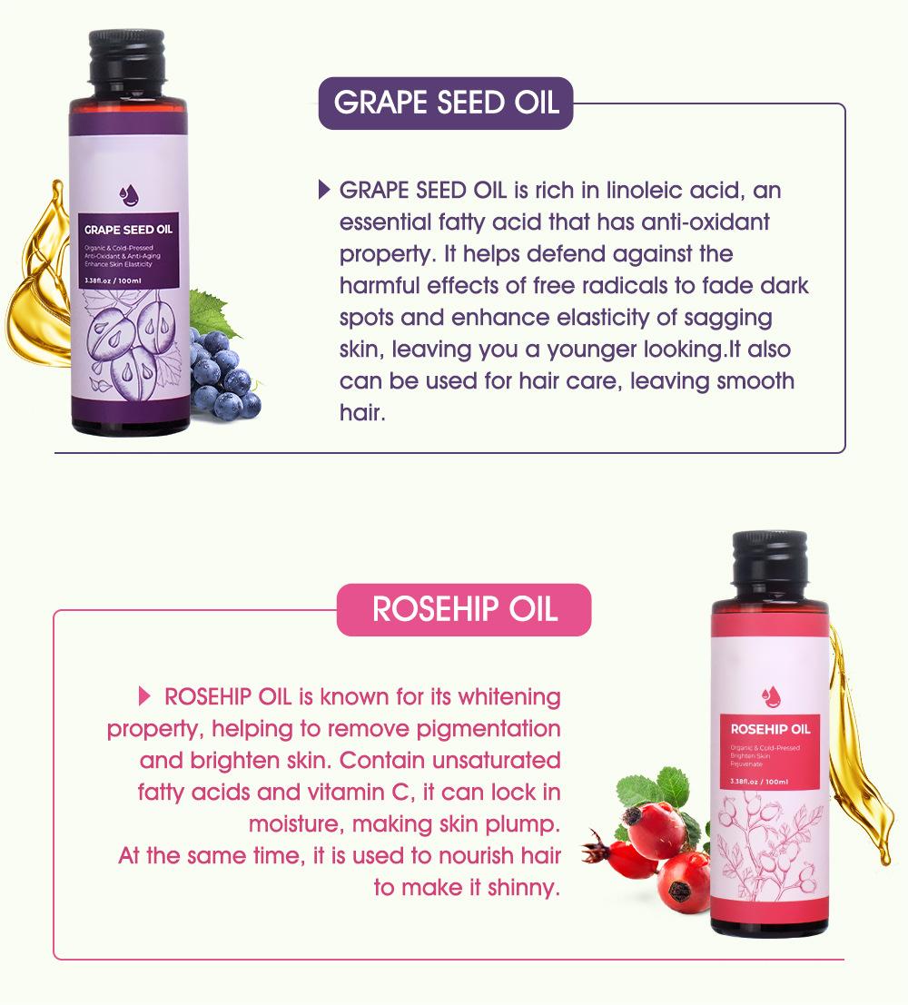 OEM Wholesale 100ML Rosehip Oil, Nourishing Hair and Body Massage Oil, Brightening Skin Natural Organic Basic Oil 214