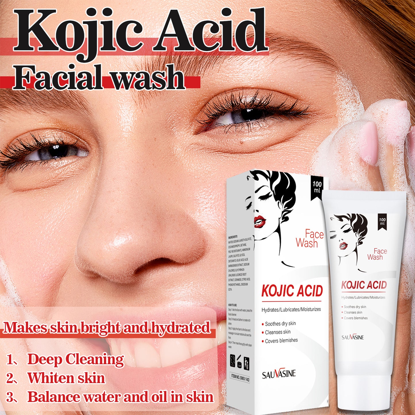 OEM Wholesale Kojic Acid Facial Cleanser, Acne Cleansing Treatment, Pore Shrinking Facial Cleansing 379