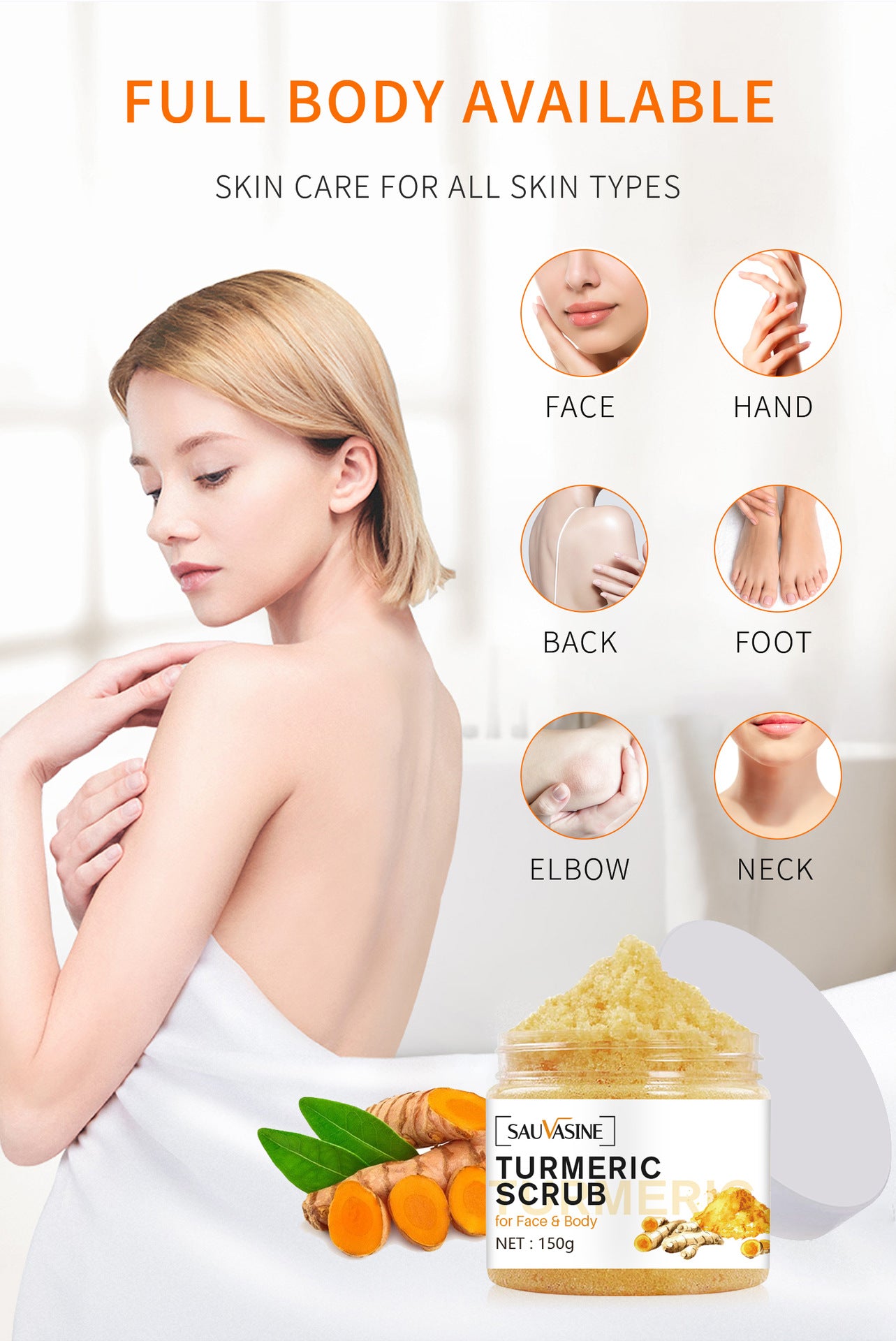 OEM Customized Turmeric Scrub, Deep Cleansing, Exfoliating, Brightening, Whitening Body Care Scrub 363