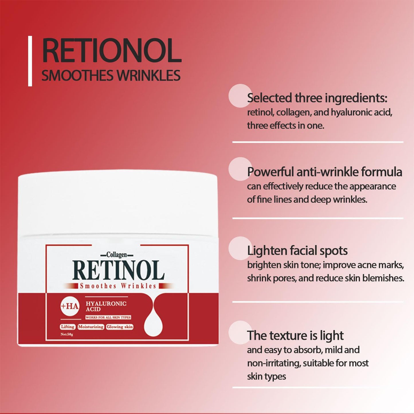 Wholesale Collagen Retinol Face Cream, Anti Wrinkle and Firming Skin, Moisturizing, Hyaluronic Acid Repair Face Cream 403