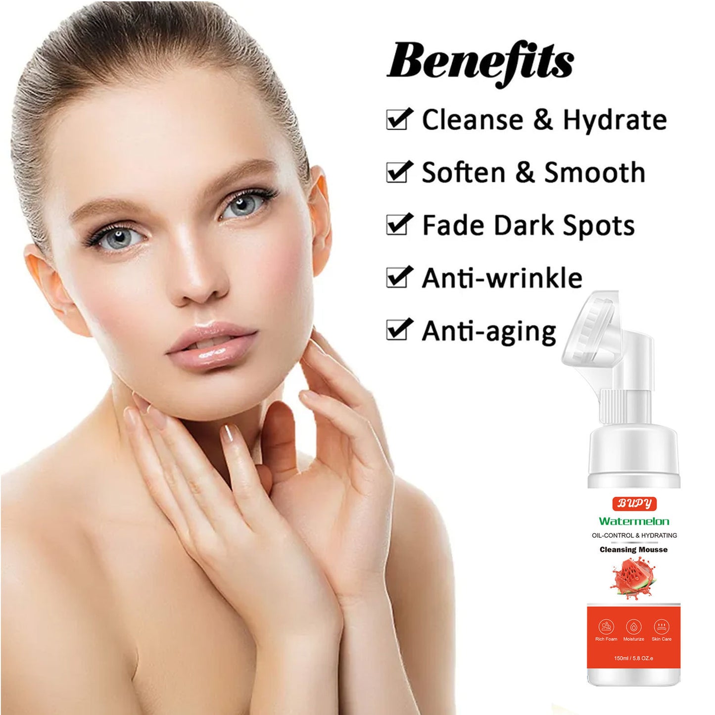 OEM & ODM Watermelon Cleansing Mousse, Soft Foam, Moisturizing, Cleansing and Makeup Removing Cleanser 329