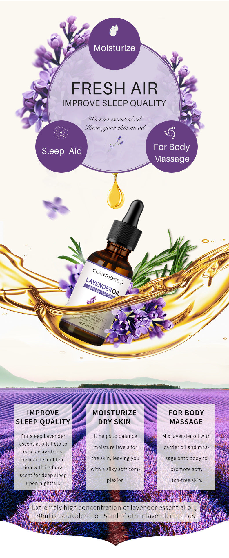 OEM Customized Lavender Essential Oil for Skin and Hair, Aromatherapy Essential Oil Manufacturer 417