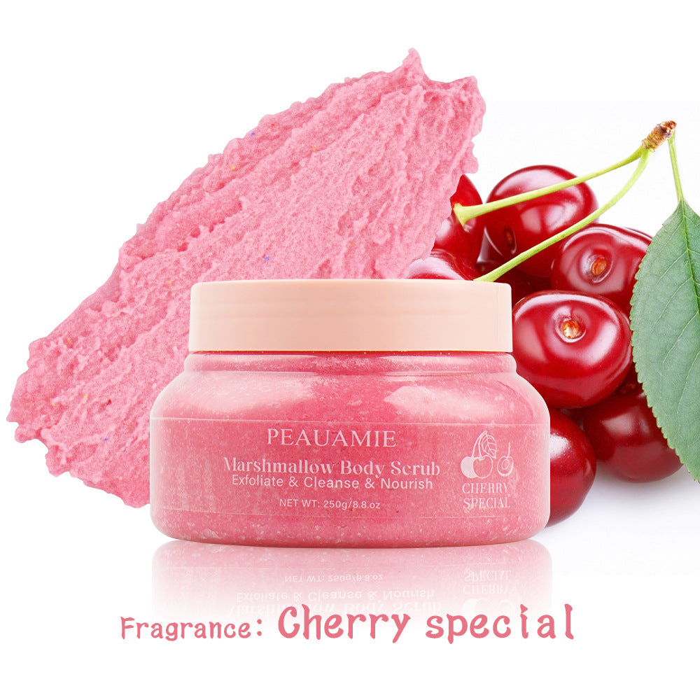OEM Wholesale Cherry Special Marshmallow Fruit Scrub, Softening Cuticles, Body Massage, Cleansing Bath Salt Scrub 123