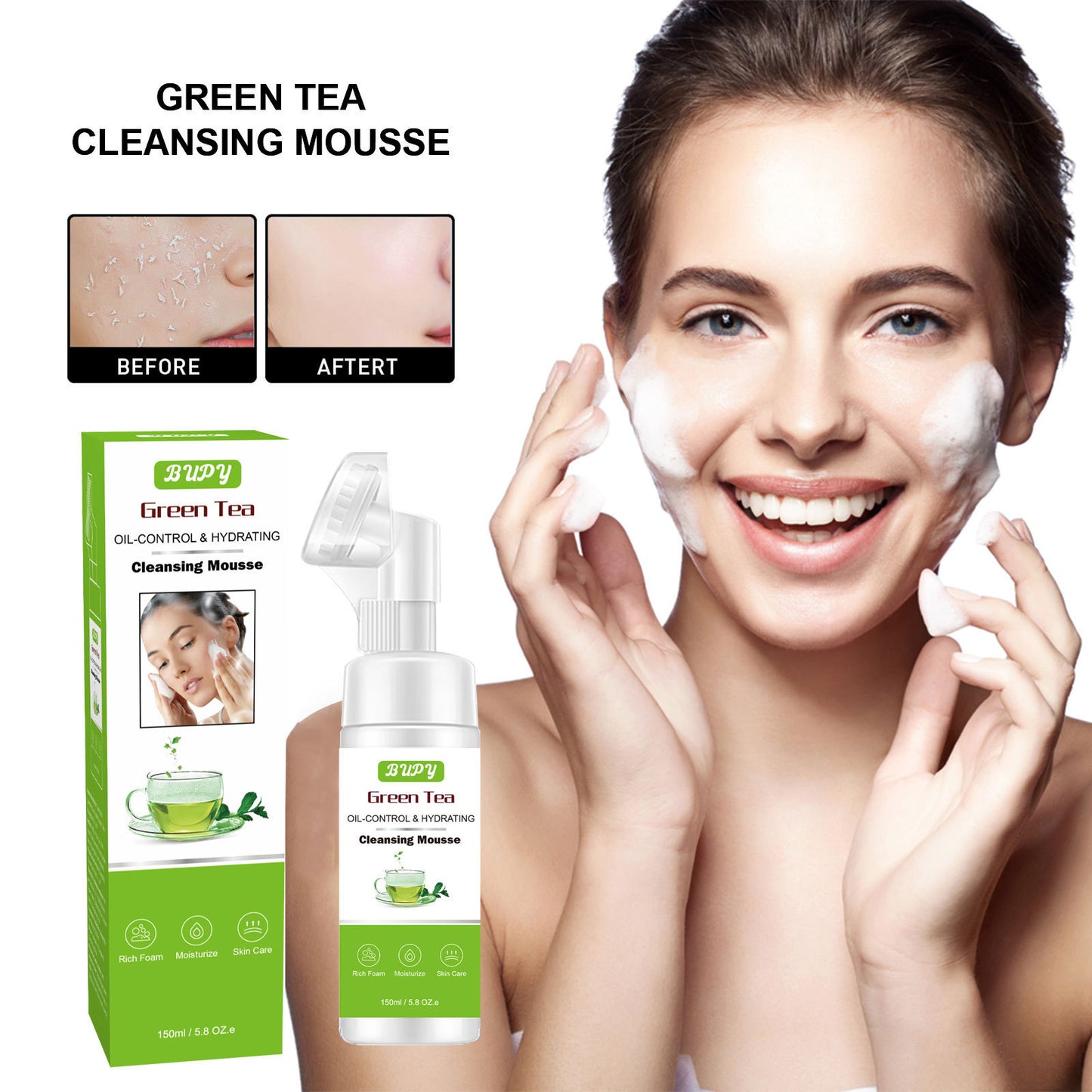 OEM Green Tea Facial Cleanser Mousse, Foam, Makeup Remover, Amino Acid Facial Cleanser Customization 322