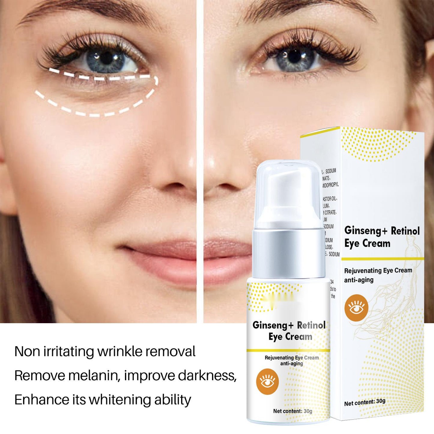 Wholesale Ginseng Retinol Eye Cream, Improves Dark Circles, Reduces Fine Lines and Wrinkles 422