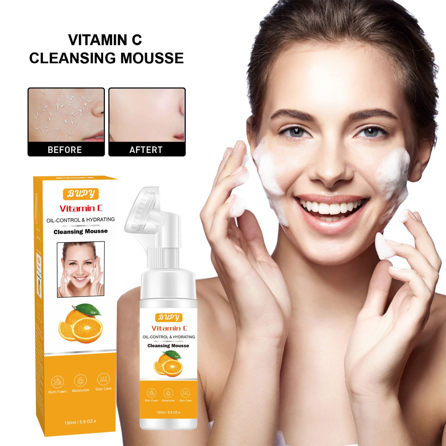 Customized Sweet Orange Vitamin C Facial Cleansing Mousse, Moisturizing, Cleansing and Makeup Removal 2-in-1, Amino Acid Facial Cleansing Mousse 328