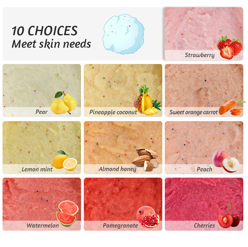 OEM Customized Pear Paradise Marshmallow Fruit Scrub, Softening Cuticles, Body Massage, Cleansing Bath Salt Scrub 128