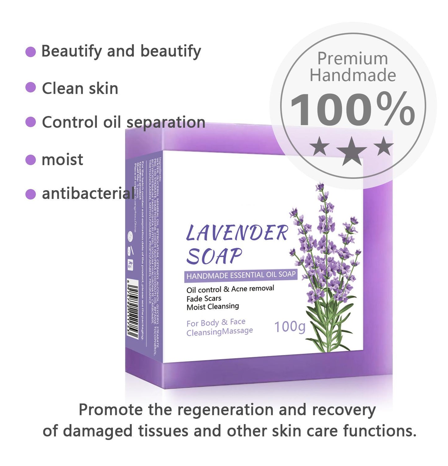 OEM & ODM Customized Lavender Soap, 100g Body Care Cleansing Soap for Acne Removal 420