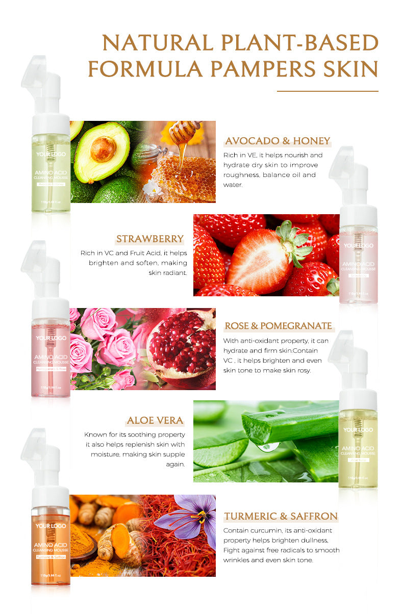 OEM Customized Strawberry Amino Acid Cleansing Mousse, Foaming Cleanser, Gentle Cleansing, Oil Control, Brush Cleanser 174