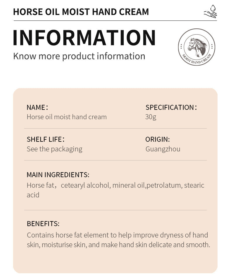 Wholesale Horse Oil Hand Cream, Moisturizing, Delicate and Whitening Hand Cream Customized Factory 442