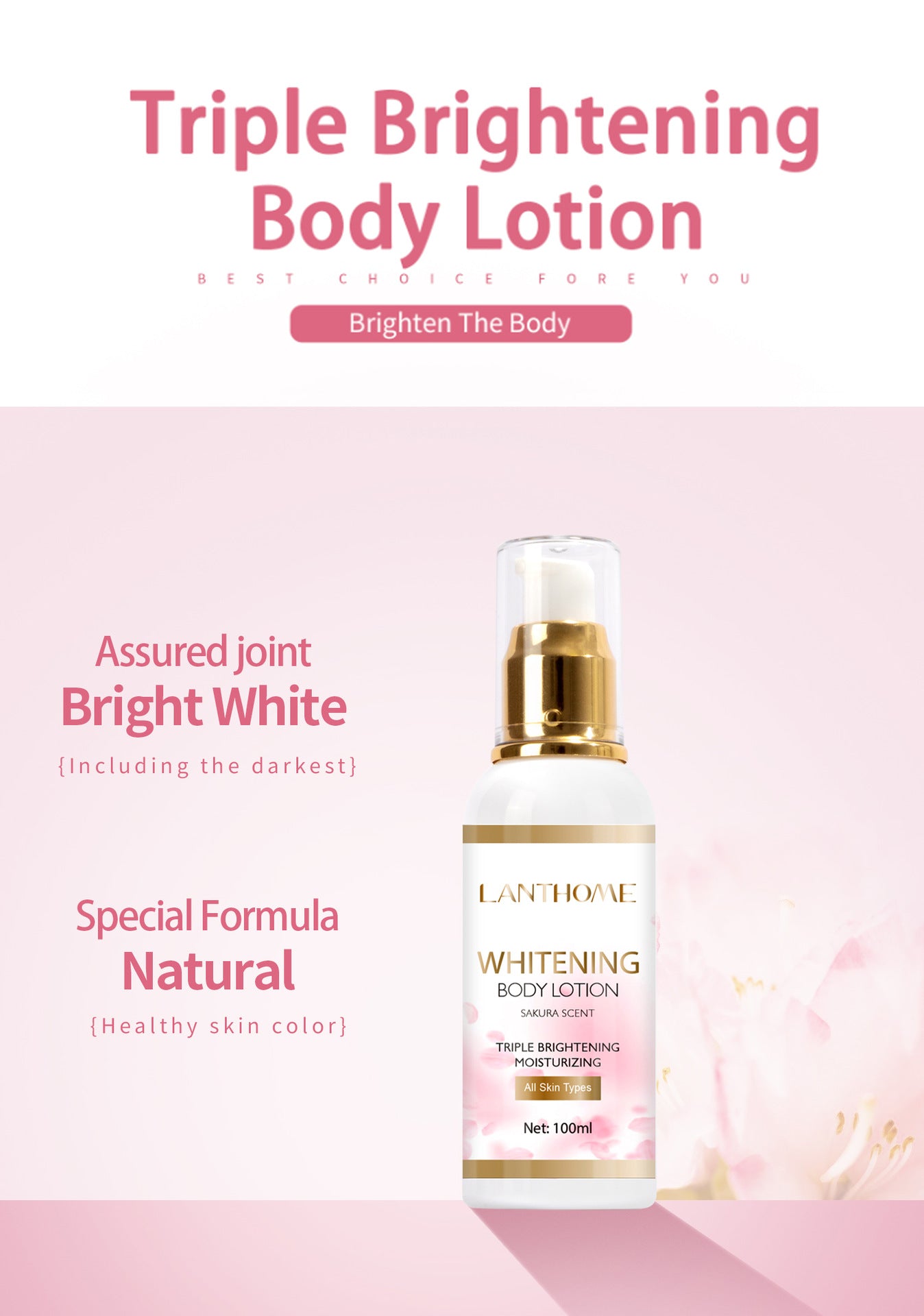 OEM Private Label Cherry Blossom Body Lotion, Skin Whitening, Exfoliating, Fragrant and Moisturizing Body Lotion 365