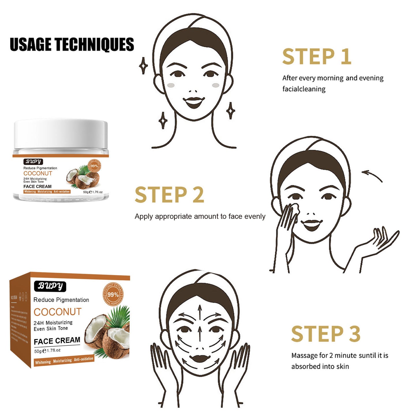 OEM Wholesale Coconut Face Cream, Facial Firming, Whitening, Fade Fine Lines, Anti-aging, Moisturized Cream 319